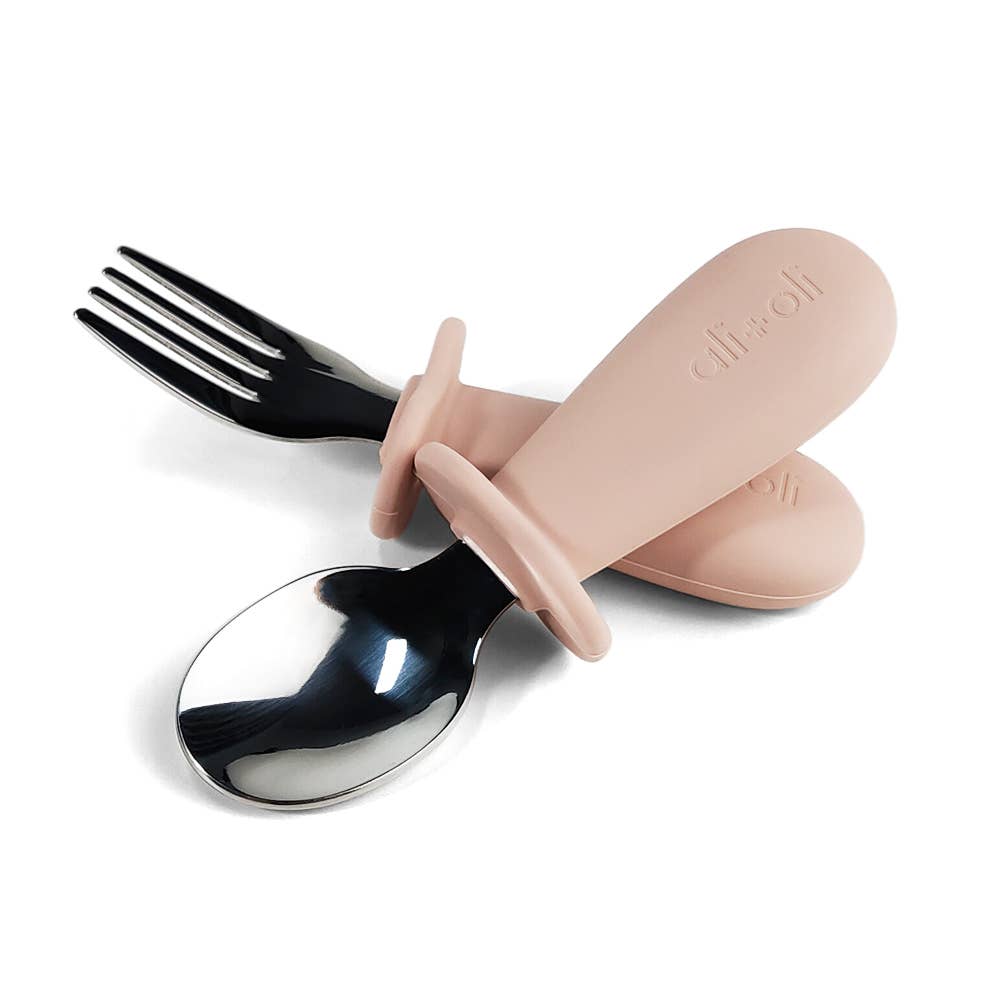 Ali+Oli Spoon & Fork Learning Set for Toddlers (Pink) 6m+