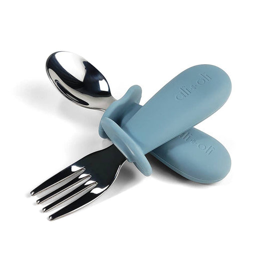 Ali+Oli Spoon & Fork Learning Set for Toddlers (Blue) 6m+