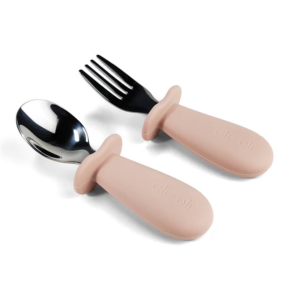 Ali+Oli Spoon & Fork Learning Set for Toddlers (Pink) 6m+