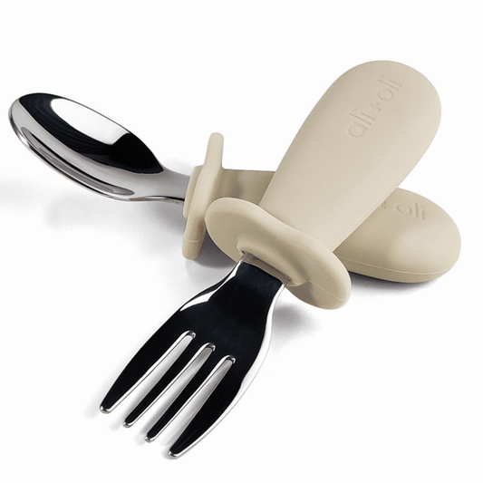 Ali+Oli Spoon & Fork Learning Set for Toddlers (Khaki) 6m+